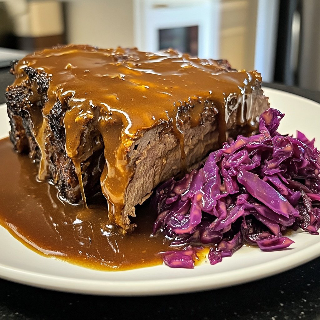 Deftiger Hausmannskost-Rinderbraten mit Rotkohl