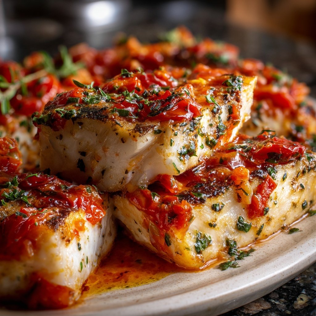 Gebackener Kabeljau Tomaten Medley