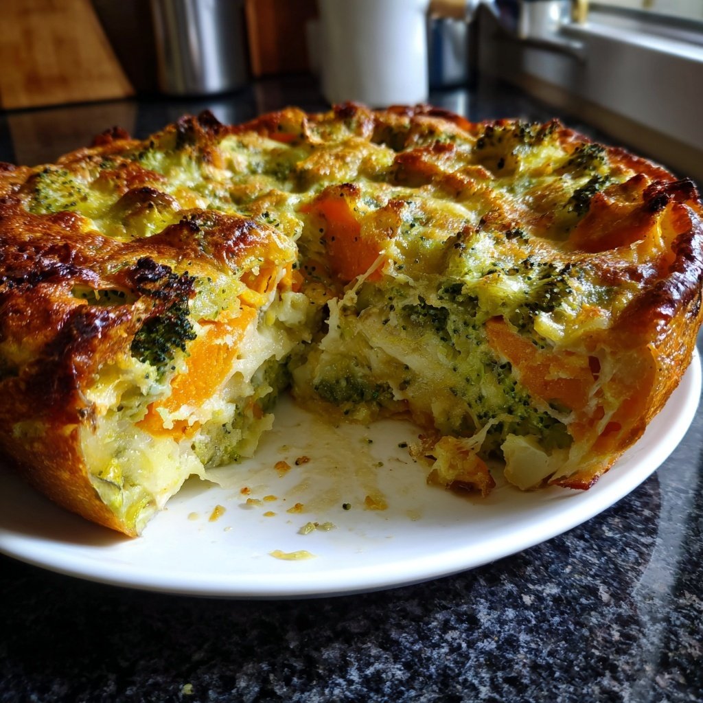 Käsige Brokkoli Süßkartoffel Bake Vegan