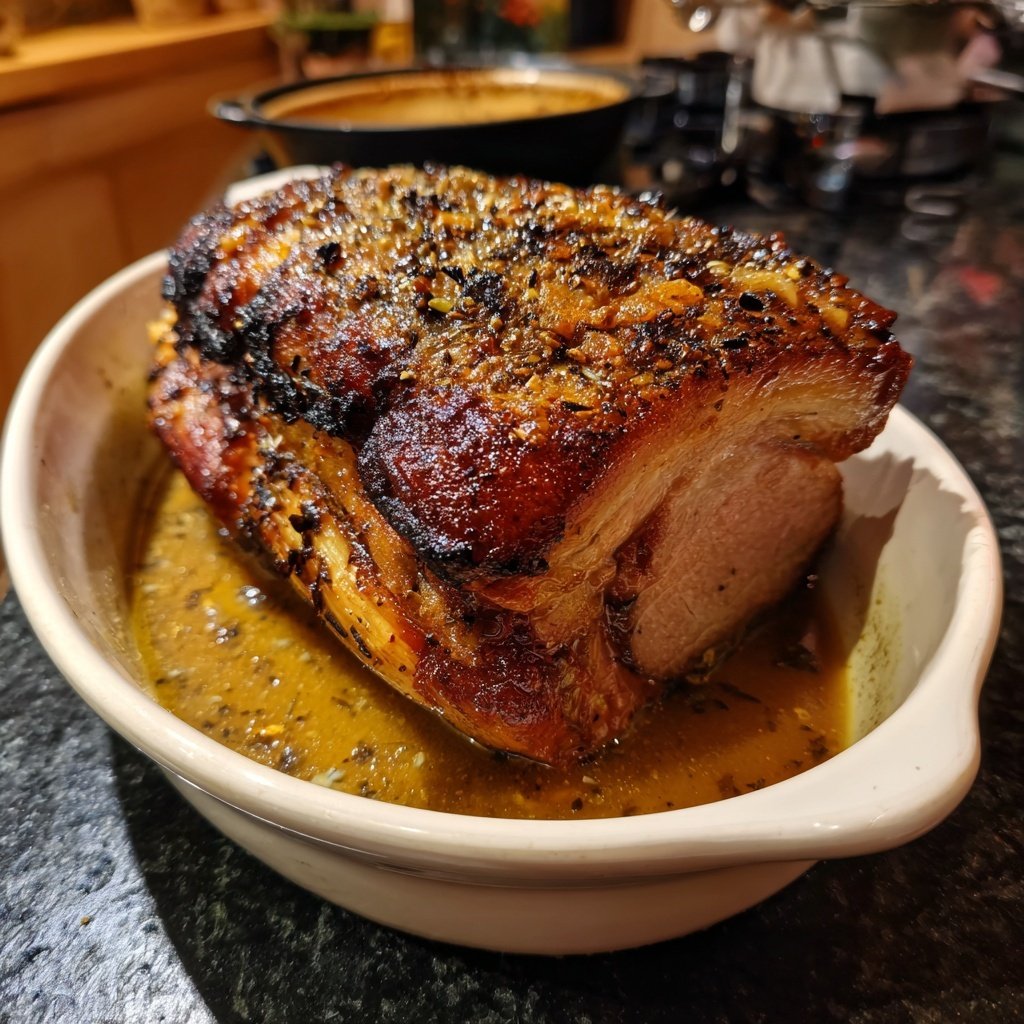 Schweinebraten mit Schwarzwurzeln gebraten