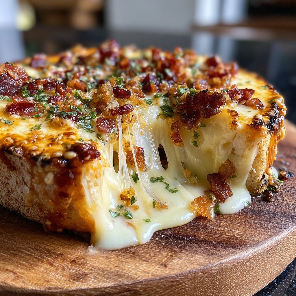 Geschmolzenes Schweizer Käse und Speck Fondue