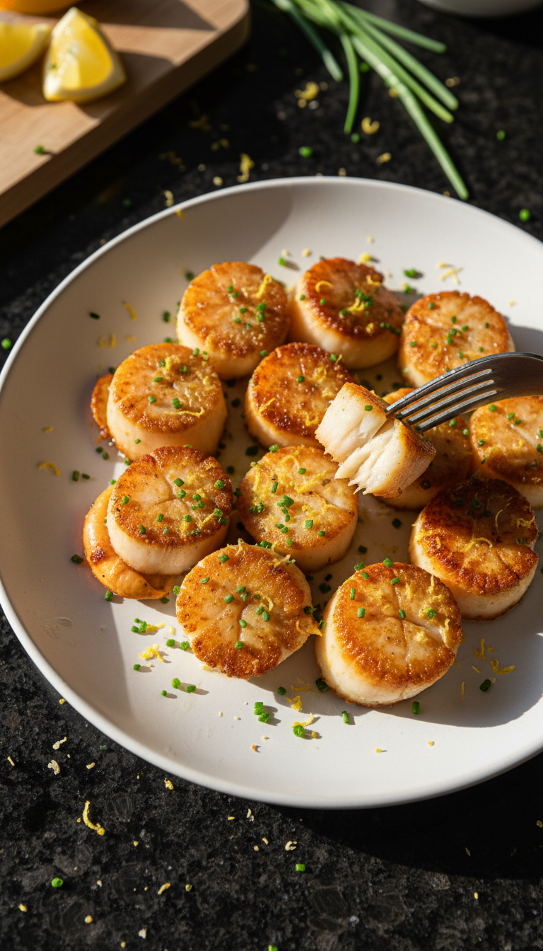 Zitronen Schnittlauch Gebratene Jakobsmuscheln​