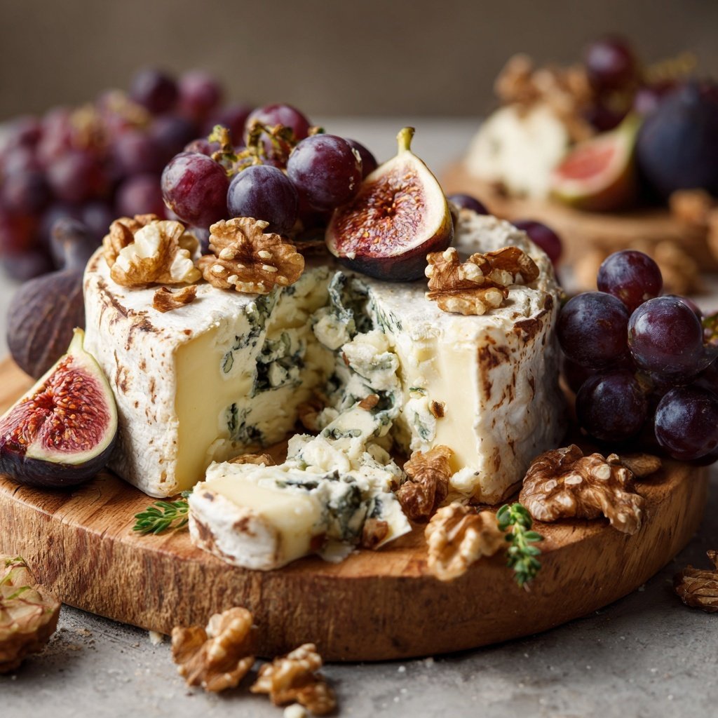 Käseplatte mit Früchten und Nüssen