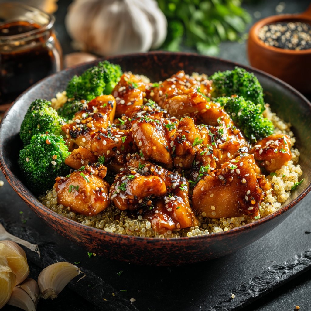 Honig Knoblauch Hühnchen Quinoa Bowl