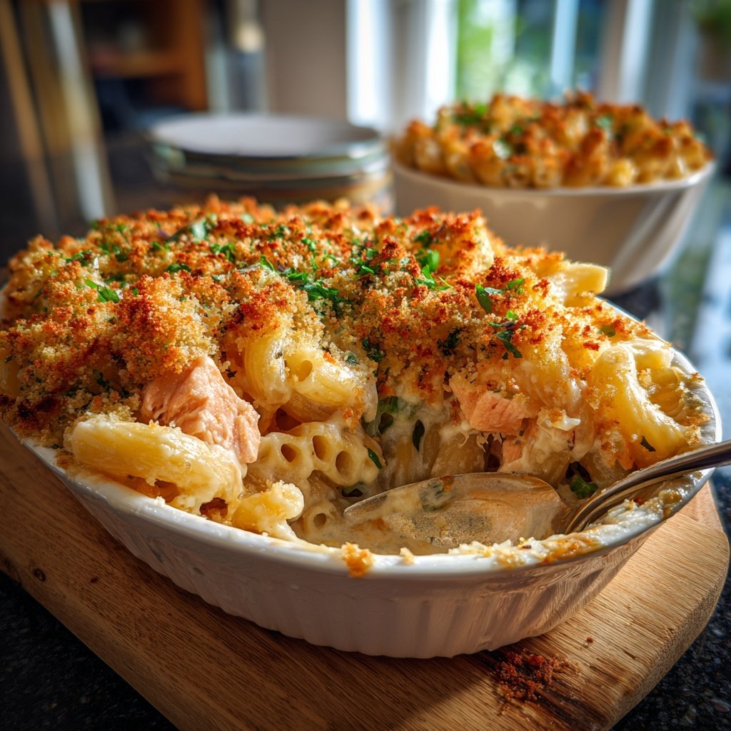 Traditioneller Lachs Pasta Auflauf