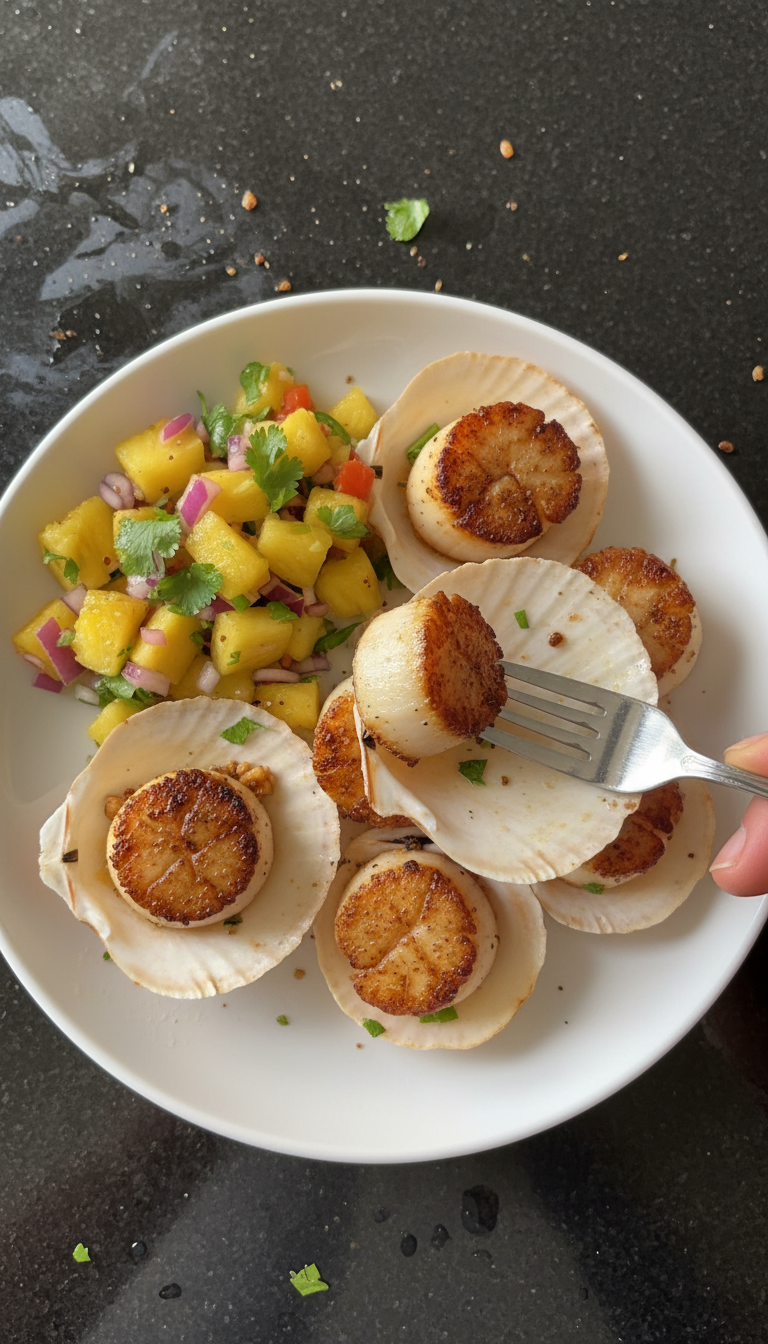 Tropische Ananas Gebratene Jakobsmuscheln​