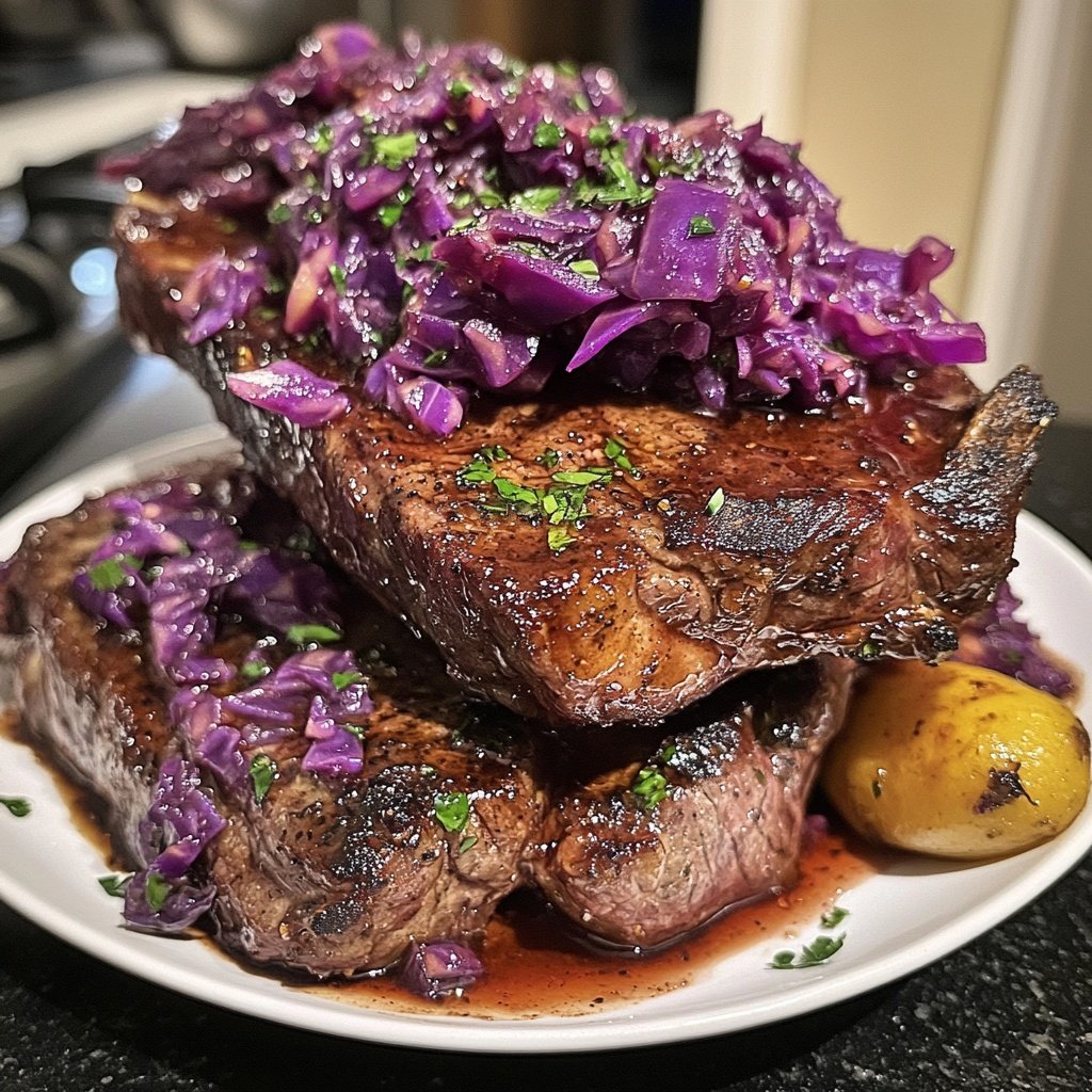 Rotkohl-Steaks mit Kartoffeln