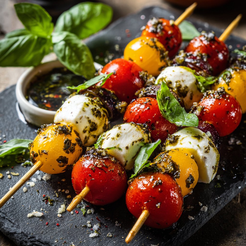 Antipasti Spieße mit italienischem Dressing