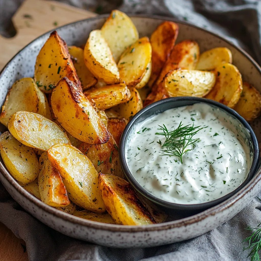Kartoffelspalten mit Gurkendip