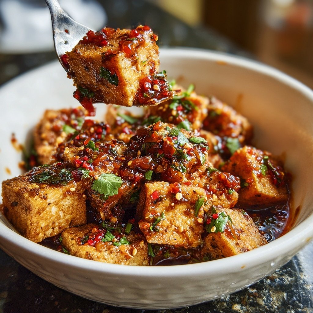 Knuspriger Tofu Schüsseln Chili Soße